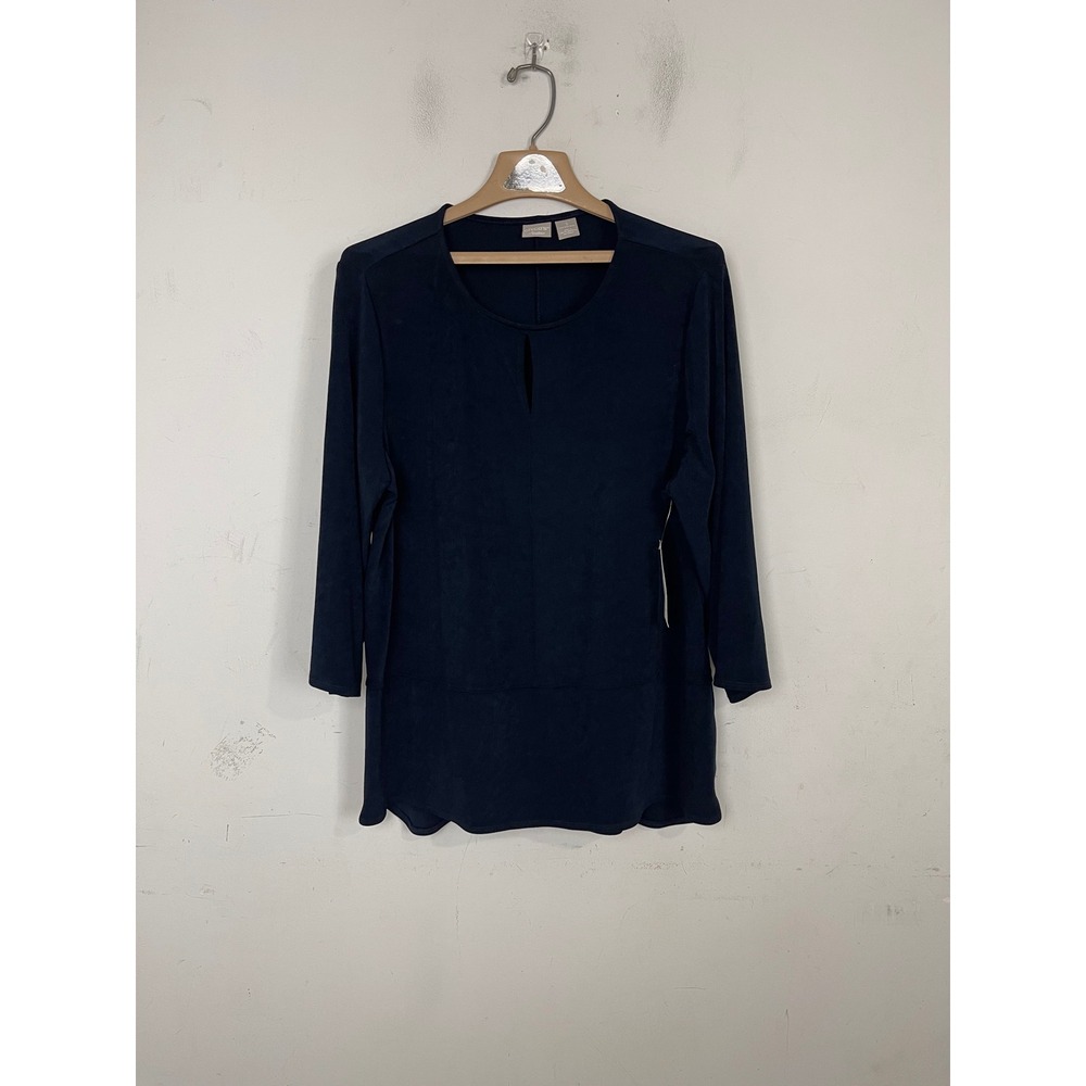 Chicos Travelers Keyhole Detail Tunic India Ink Navy Blue 3/4 Sleeve Size 3 XL